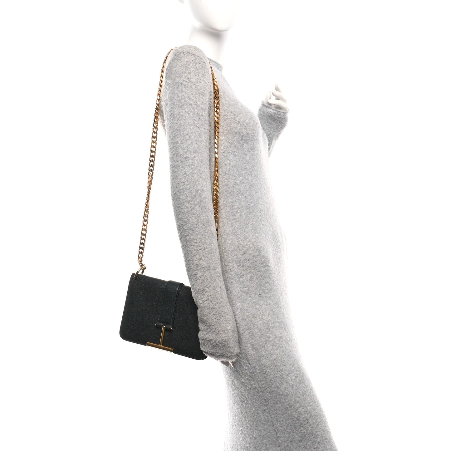 Grained Calfskin Tara Chain Shoulder Bag Black