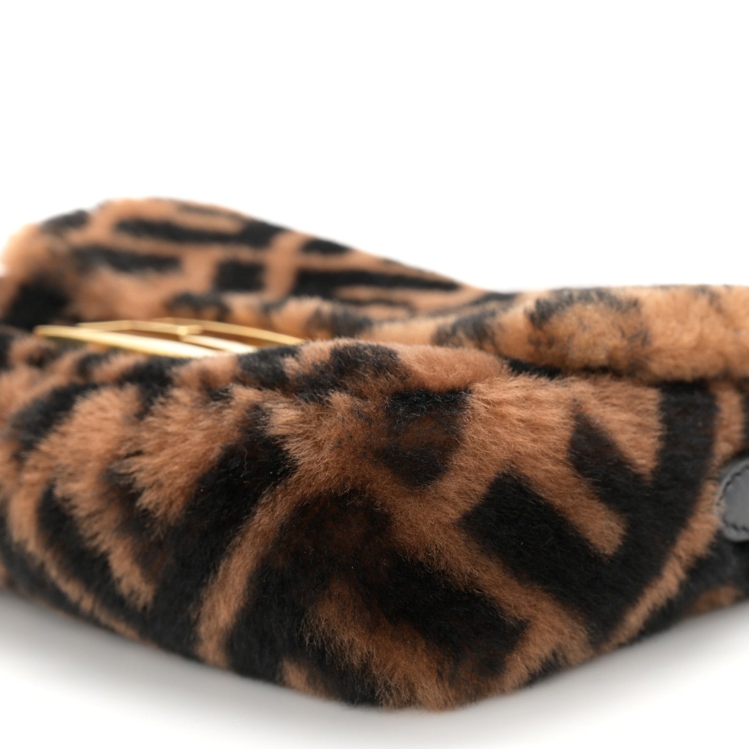 Fendi Shearling Vitello Dolce Macro FF 1974 Mini Baguette Tobacco Black 10 of 11