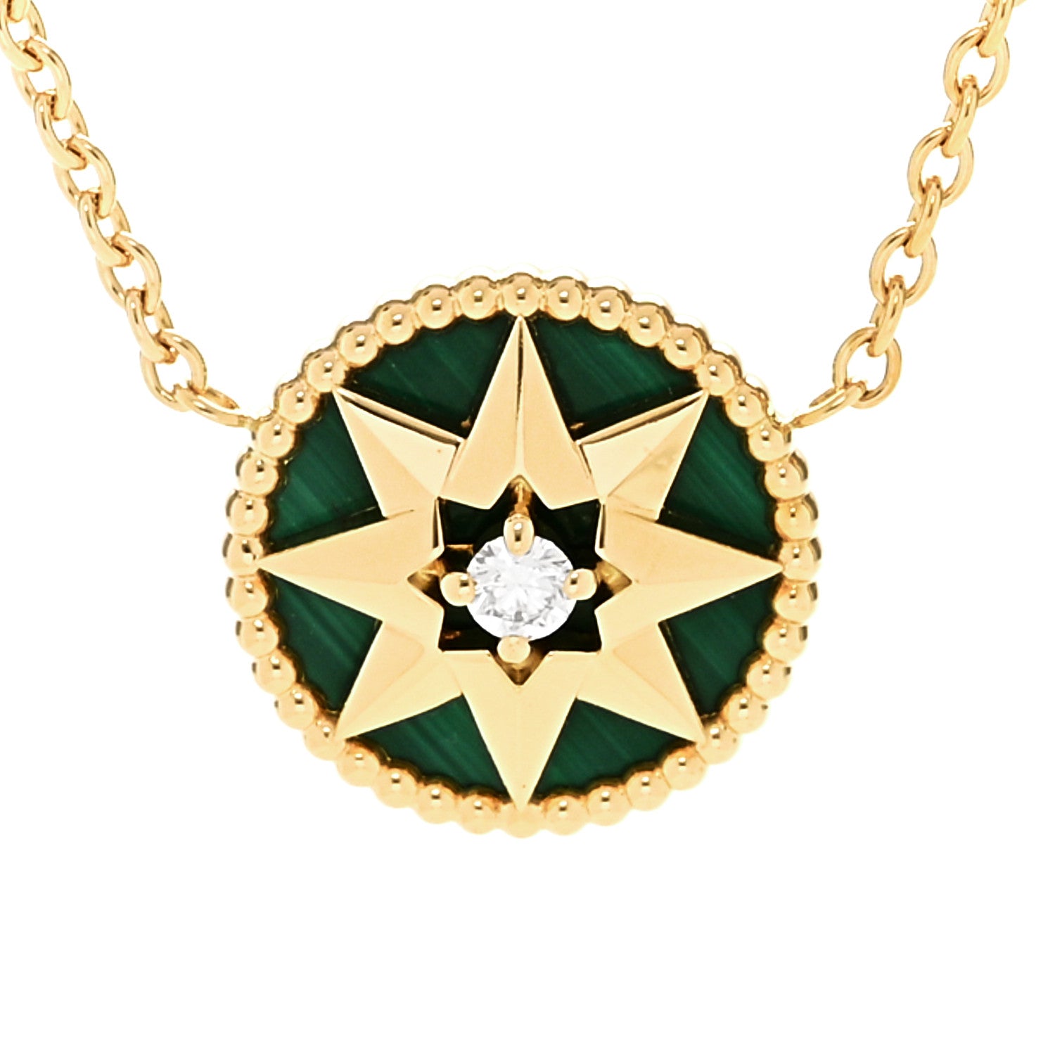 Christian Dior 18K Yellow Gold Diamond Malachite Rose Des Vents Necklace 4 of 6
