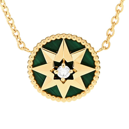 Christian Dior 18K Yellow Gold Diamond Malachite Rose Des Vents Necklace 4 of 6