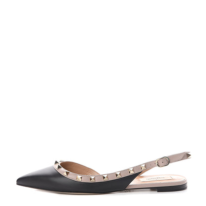 Valentino Garavani Nappa Rockstud Slingback Flats 37.5 Black Poudre 1 of 7