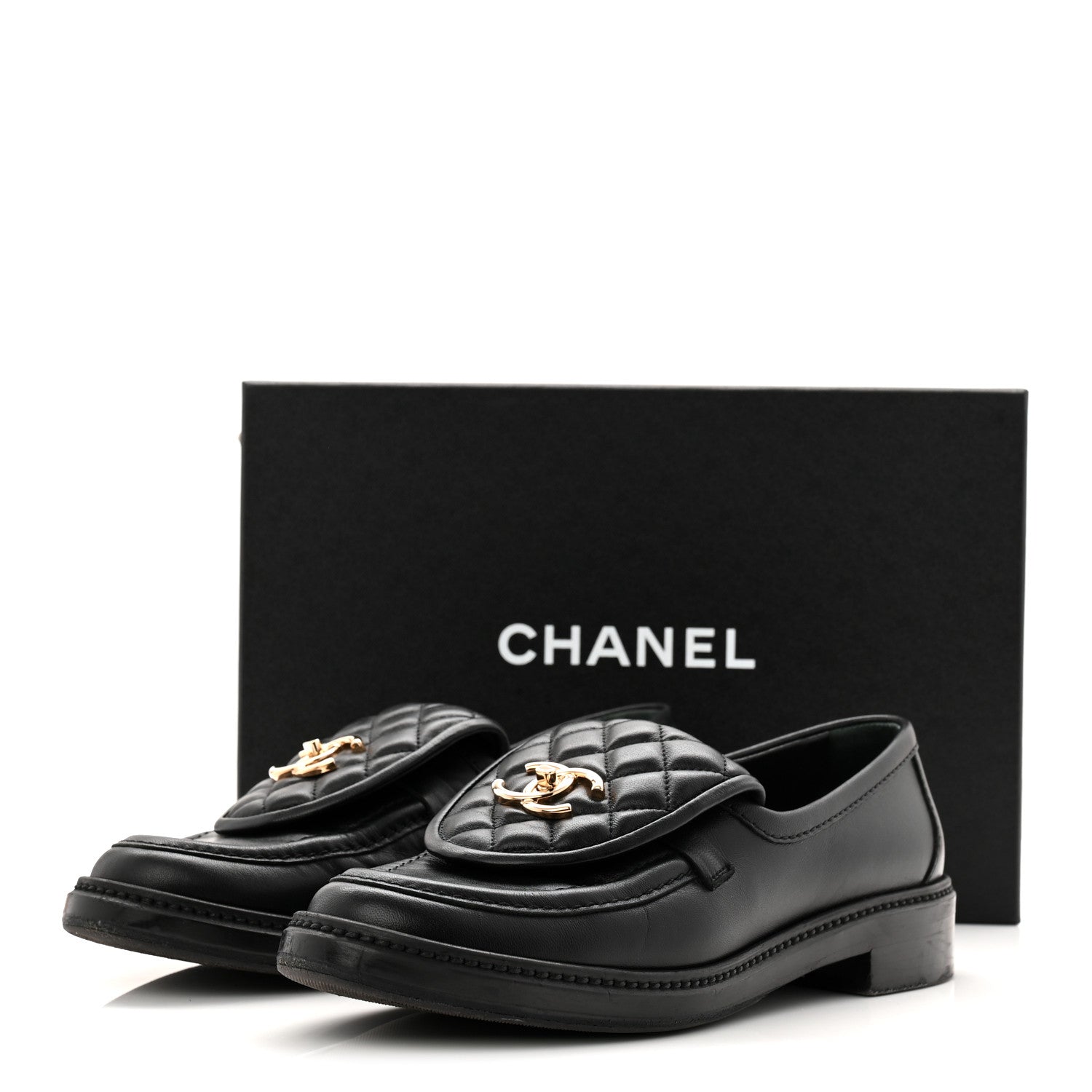 Chanel Lambskin Quilted CC Turnlock Loafers 39 Black 10 of 10