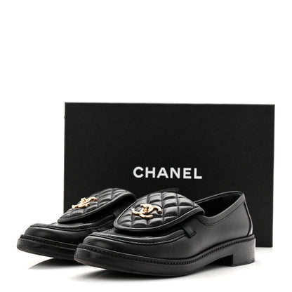 Chanel Lambskin Quilted CC Turnlock Loafers 39 Black 10 of 10