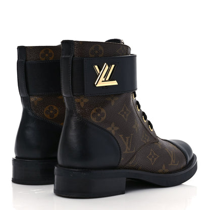Louis Vuitton Calfskin Monogram Wonderland Flat Ranger Boots 38 Black 4 of 9