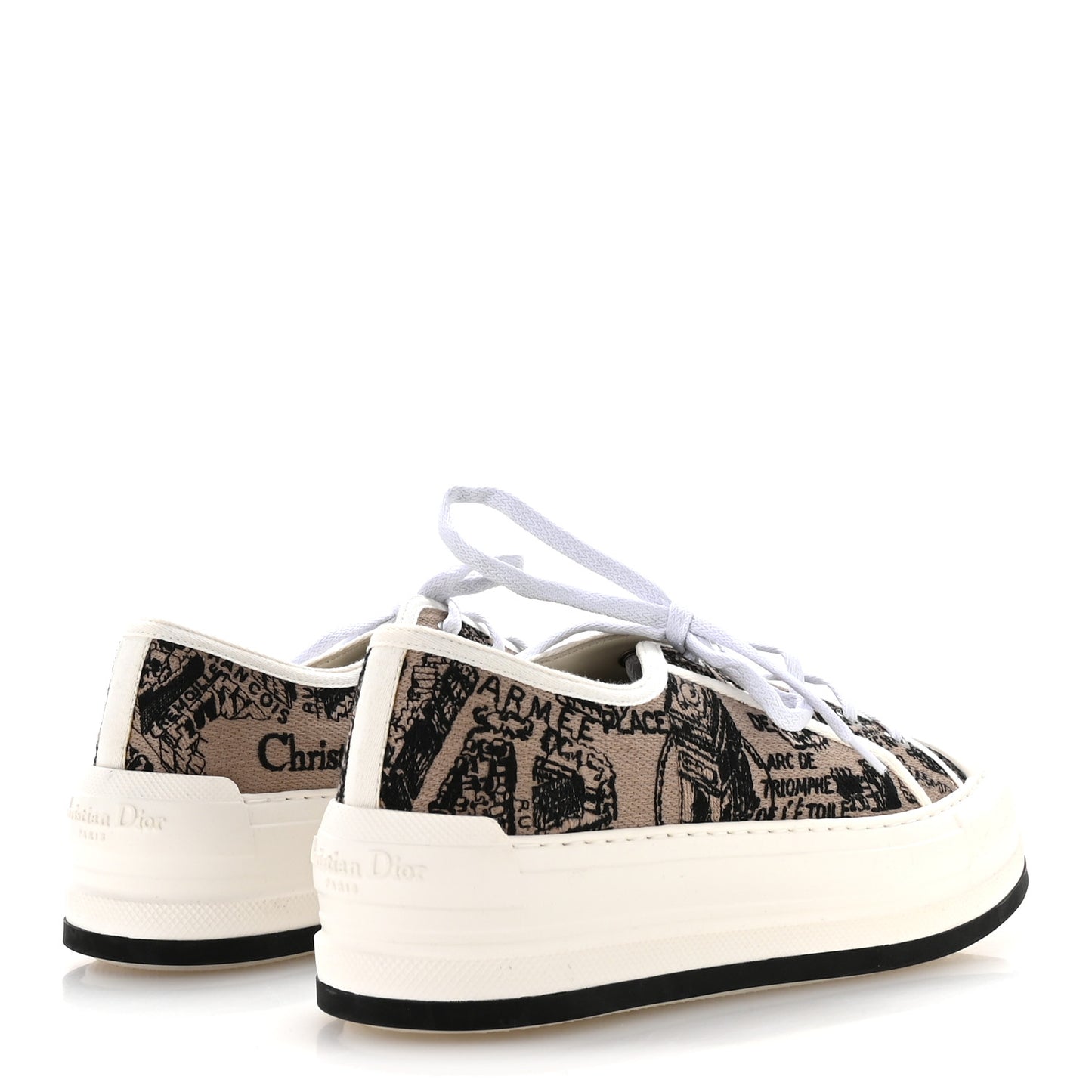 Canvas Embroidered Plan De Paris Womens Walk'N'Dior Low Top Sneakers 38 Beige Black