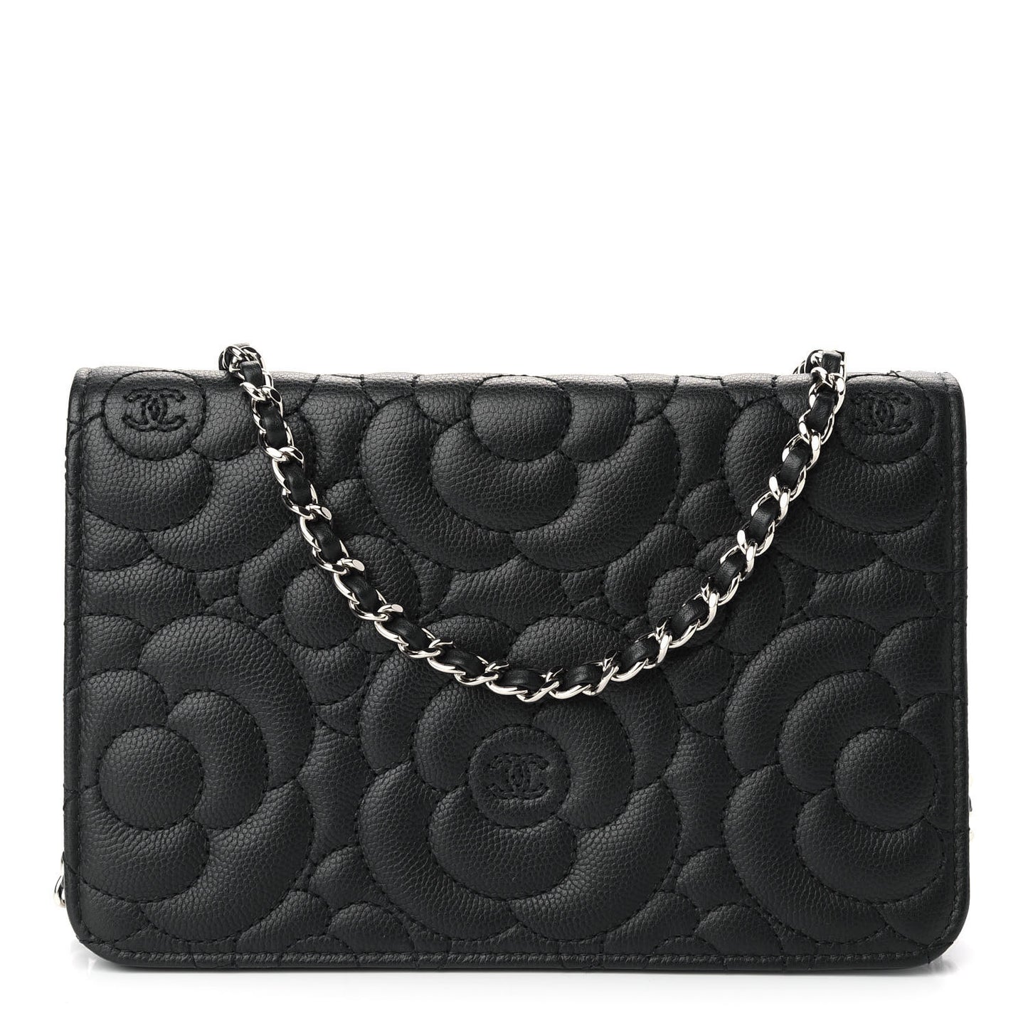 Caviar Camellia Embossed Wallet On Chain WOC Black