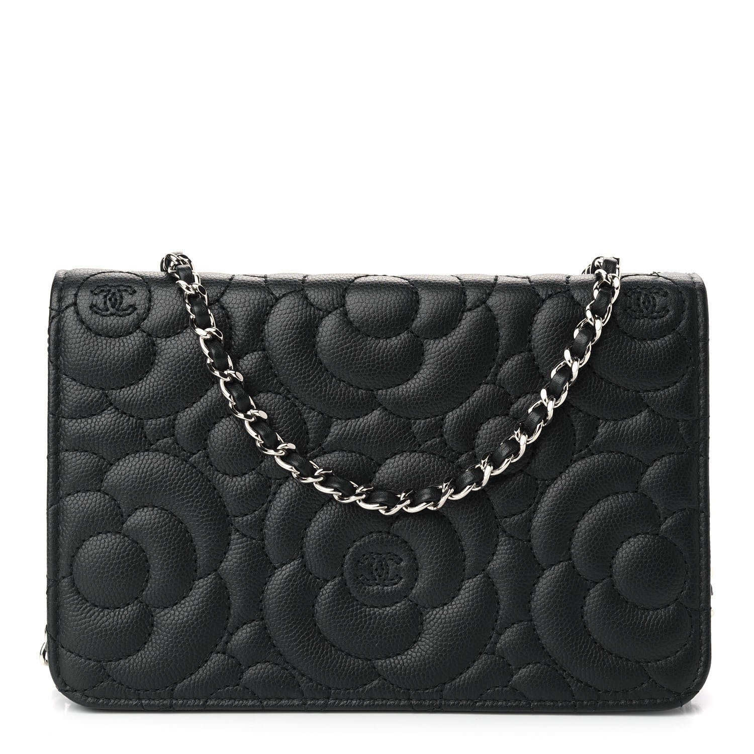 Chanel Caviar Camellia Embossed Wallet On Chain WOC Black 1 of 8