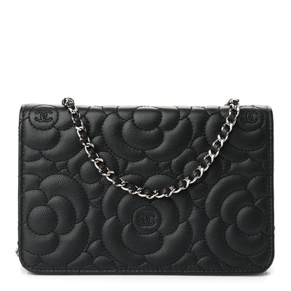 Chanel Caviar Camellia Embossed Wallet On Chain WOC Black 1 of 8