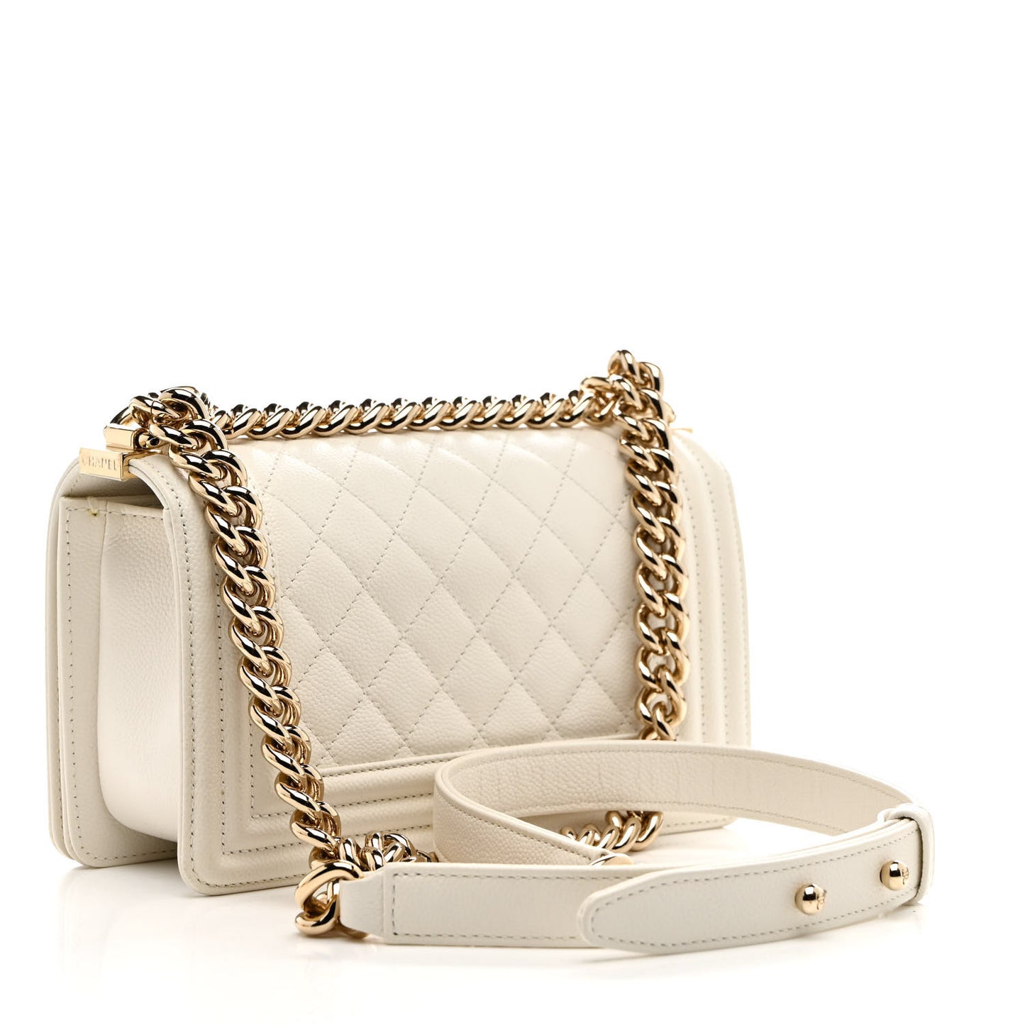 Caviar Quilted Small Boy Flap White