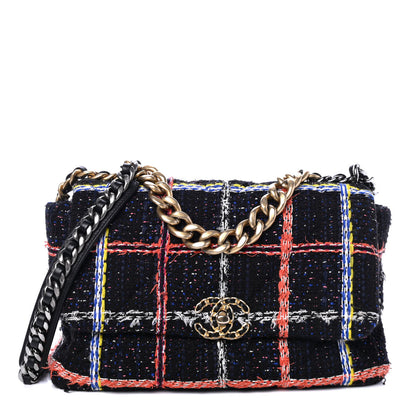 Chanel Tweed Quilted Large Chanel 19 Flap Black Orange Blue 1 of 4