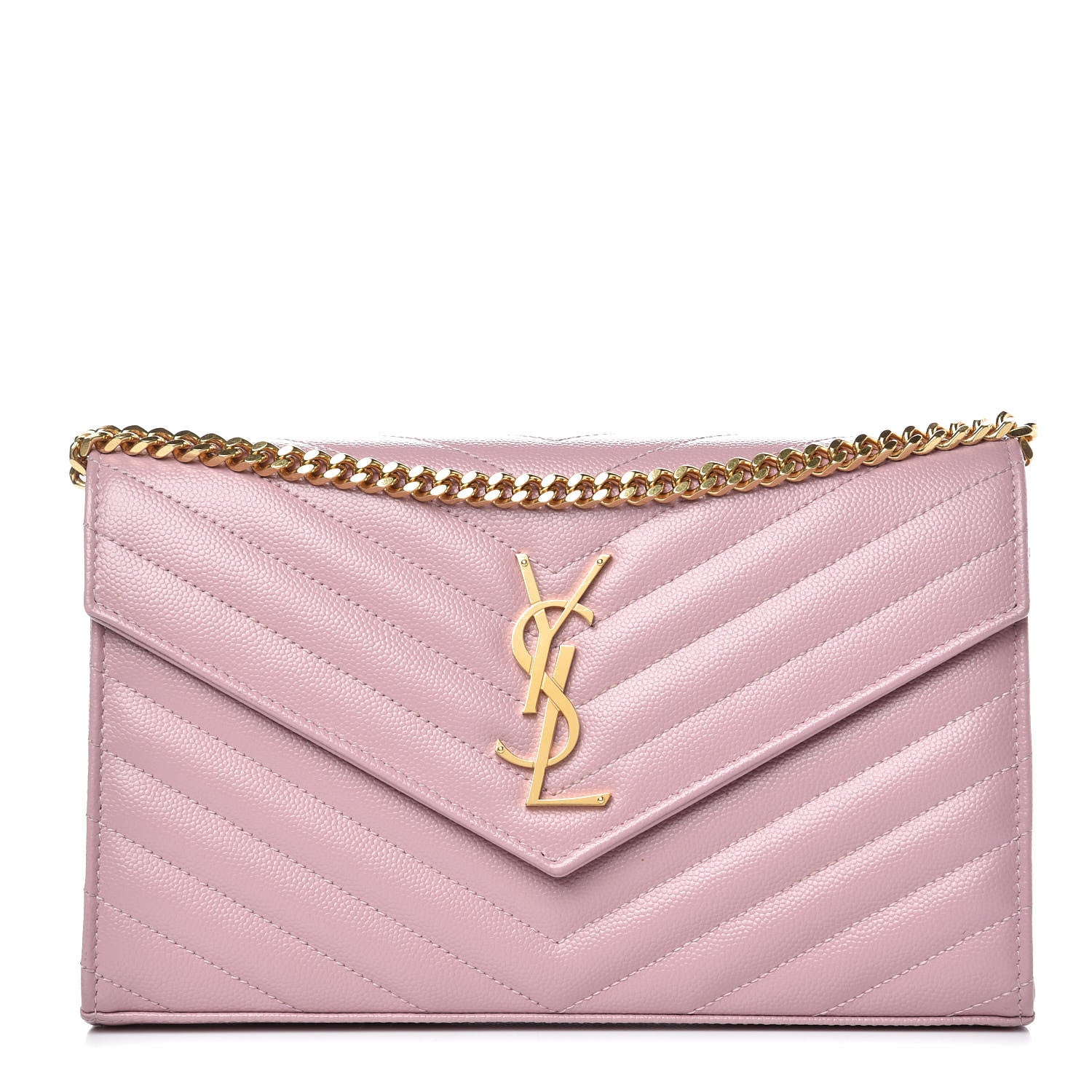 Saint Laurent Grain De Poudre Matelasse Chevron Monogram Chain Wallet Tender Pink 1 of 8