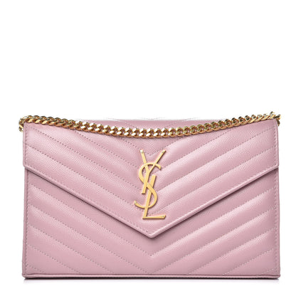 Saint Laurent Grain De Poudre Matelasse Chevron Monogram Chain Wallet Tender Pink 1 of 8