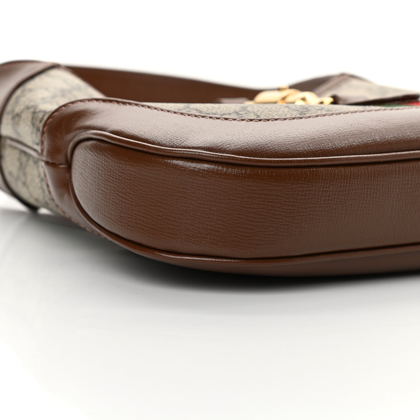GG Supreme Monogram Azalea Calfskin Web Small Jackie 1961 Hobo Beige Ebony Brown Sugar