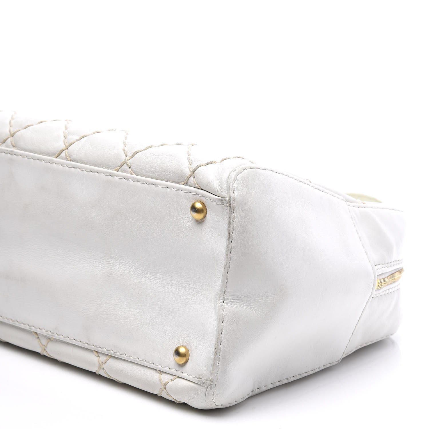 Chanel Calfskin Stitch Bowler White 8 of 9