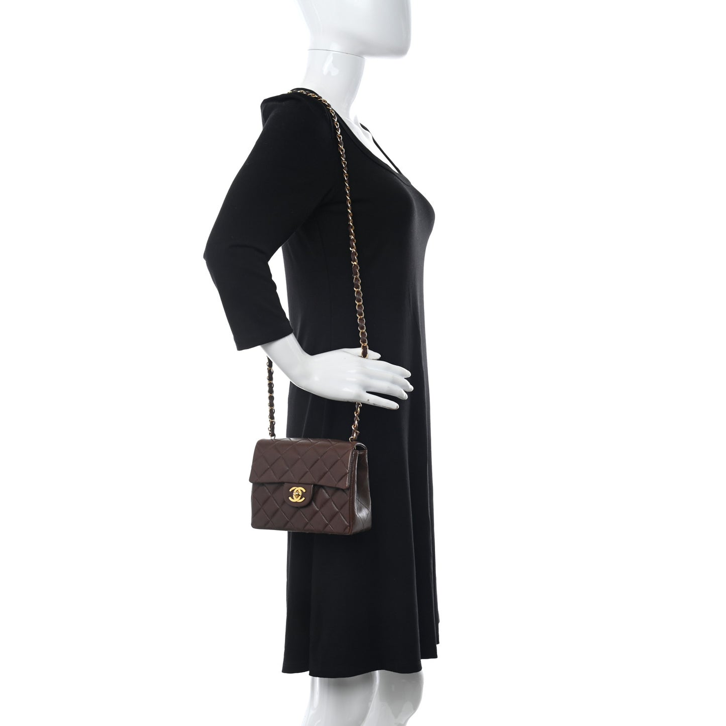 Lambskin Quilted Mini Square Flap Dark Brown