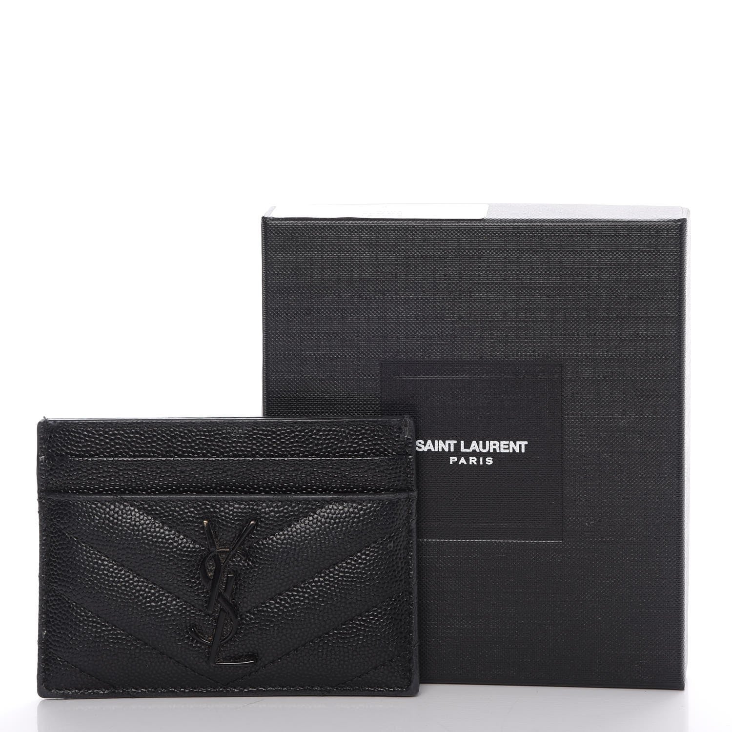 Saint Laurent Grain De Poudre Matelasse Chevron Monogram Credit Card Case Black 9 of 12