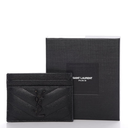 Saint Laurent Grain De Poudre Matelasse Chevron Monogram Credit Card Case Black 9 of 12