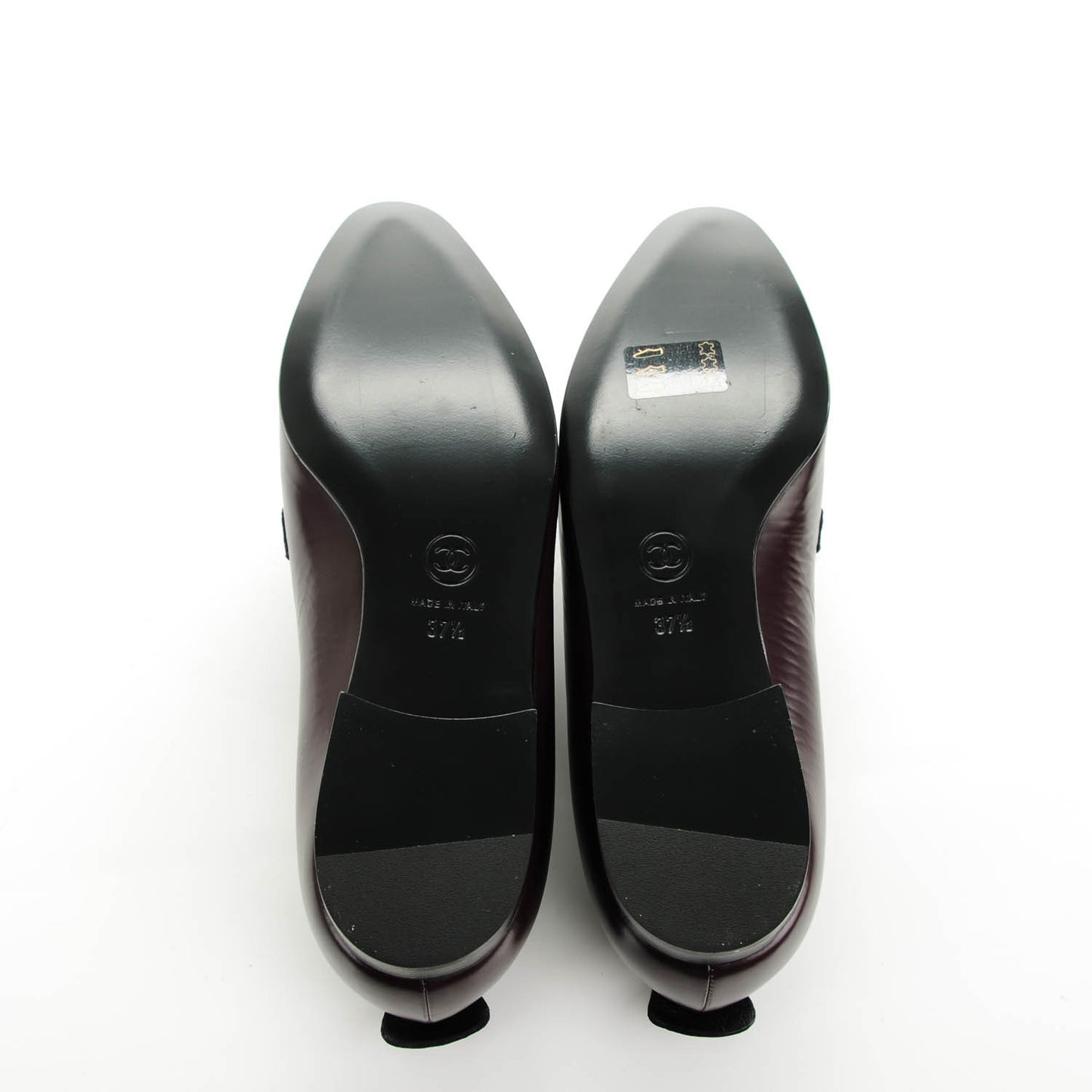Crackled Goatskin Lambskin Cap Toe CC Charm Loafers 37.5 Dark Burgundy Navy