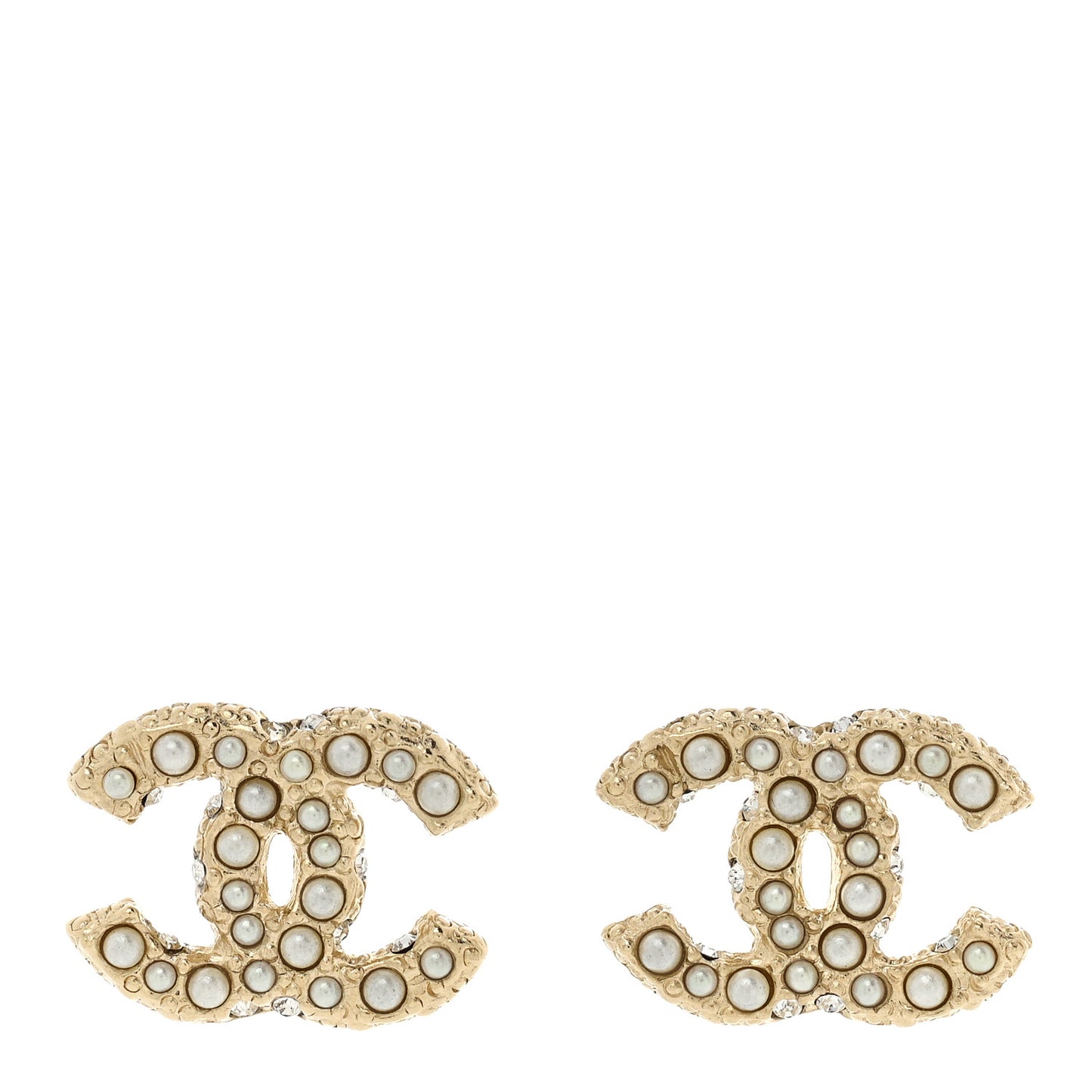 Pearl Crystal CC Earrings Light Gold