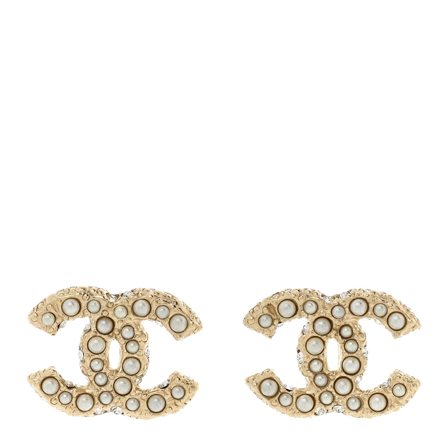 Chanel Pearl Crystal CC Earrings Light Gold 1 of 5