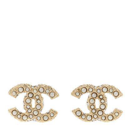 Chanel Pearl Crystal CC Earrings Light Gold 1 of 5
