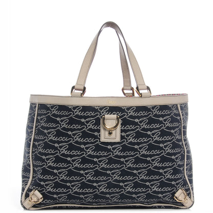 Gucci Canvas Print Large Abbey Tote Navy Off White 1 of 7