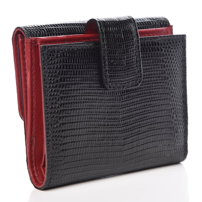 Dolce & Gabbana Iguana Calfskin Embossed Embellished Logo French Flap Wallet Black 3 of 10