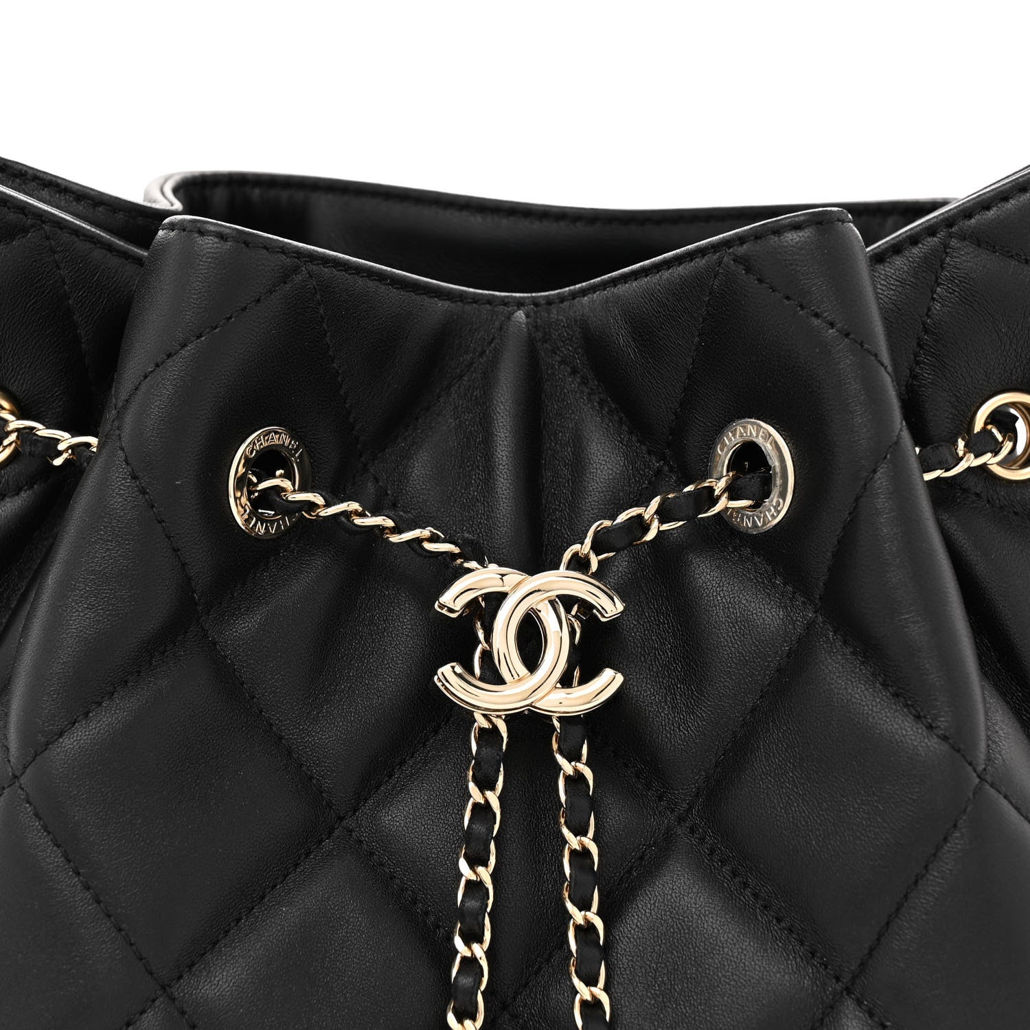Chanel Lambskin Quilted Large CC Drawstring Bag Black 8 of 12