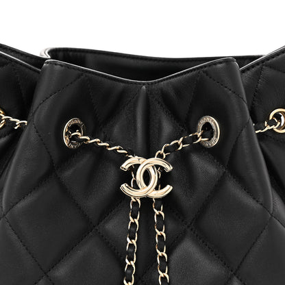 Chanel Lambskin Quilted Large CC Drawstring Bag Black 8 of 12