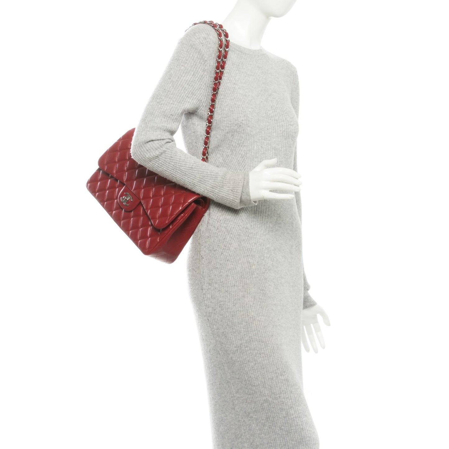 Caviar Quilted Jumbo Double Flap Dark Red