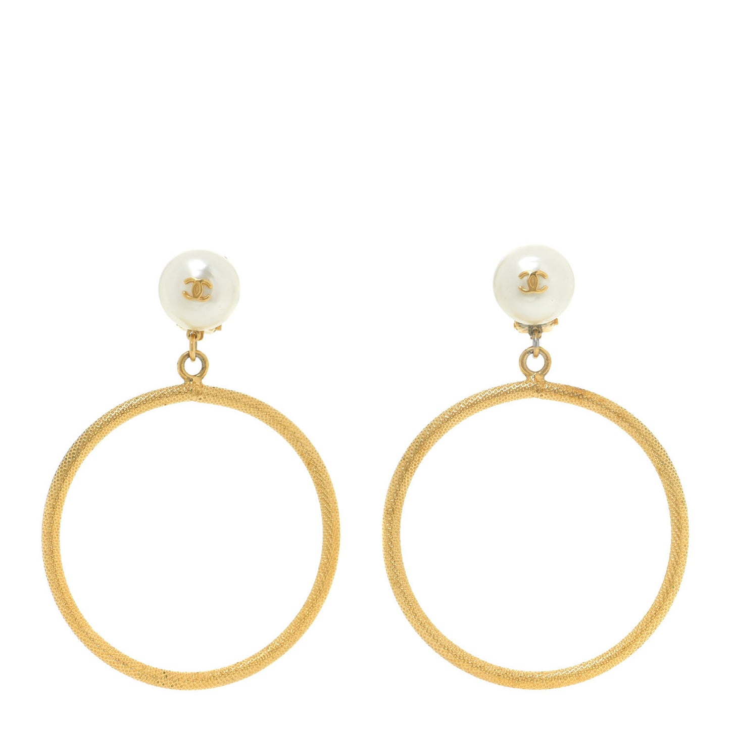 Pearl CC Large Hoop Clip On Earrings Gold