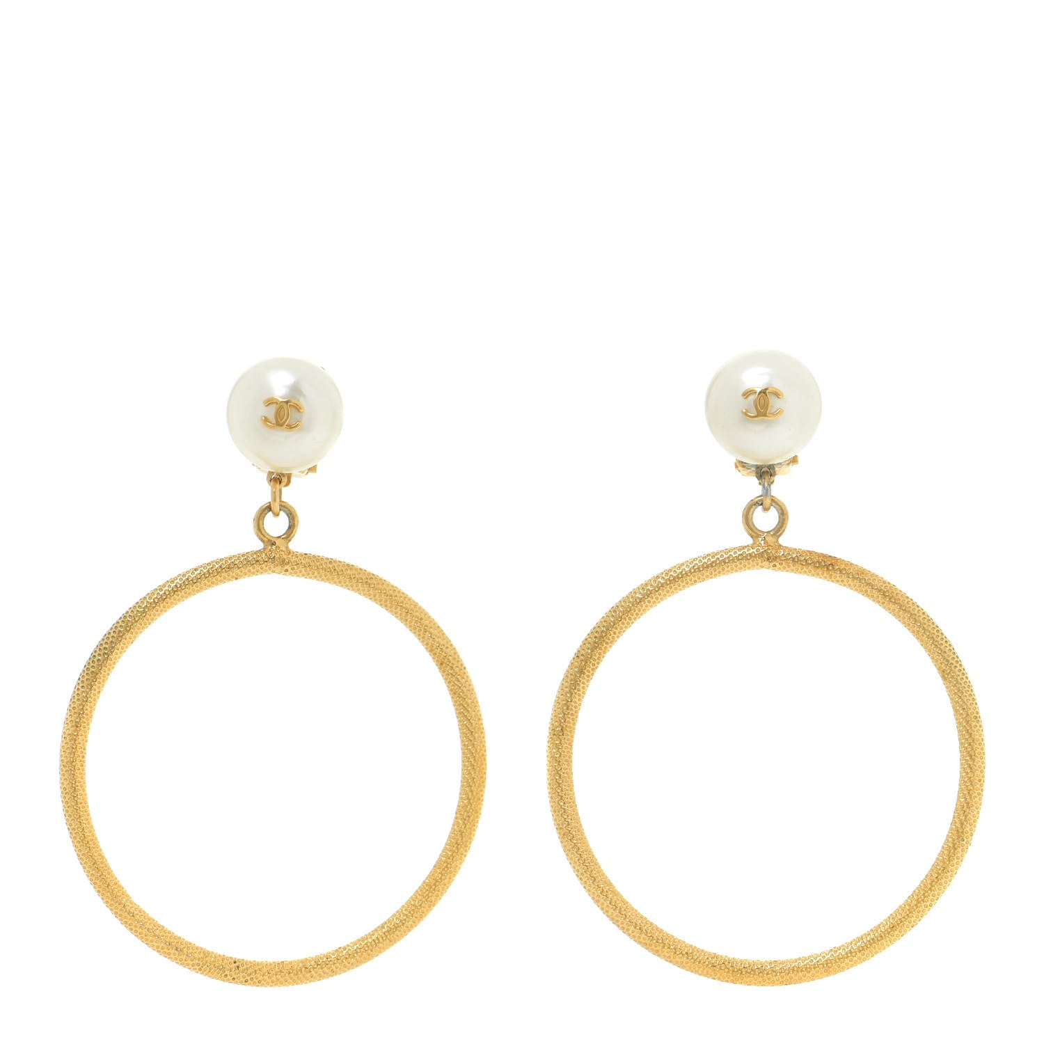 Chanel Pearl CC Large Hoop Clip On Earrings Gold 1 of 5