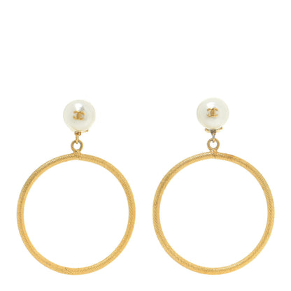 Chanel Pearl CC Large Hoop Clip On Earrings Gold 1 of 5