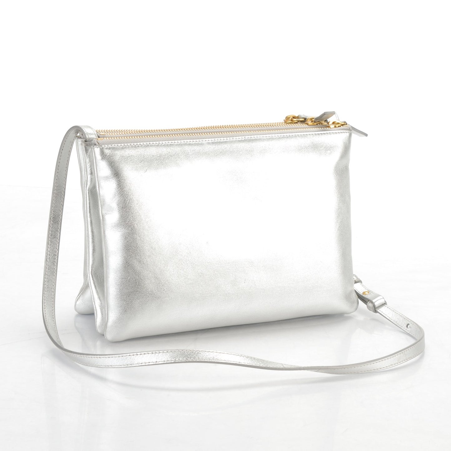 Laminated Smooth Lambskin Large Trio Crossbody Bag Silver