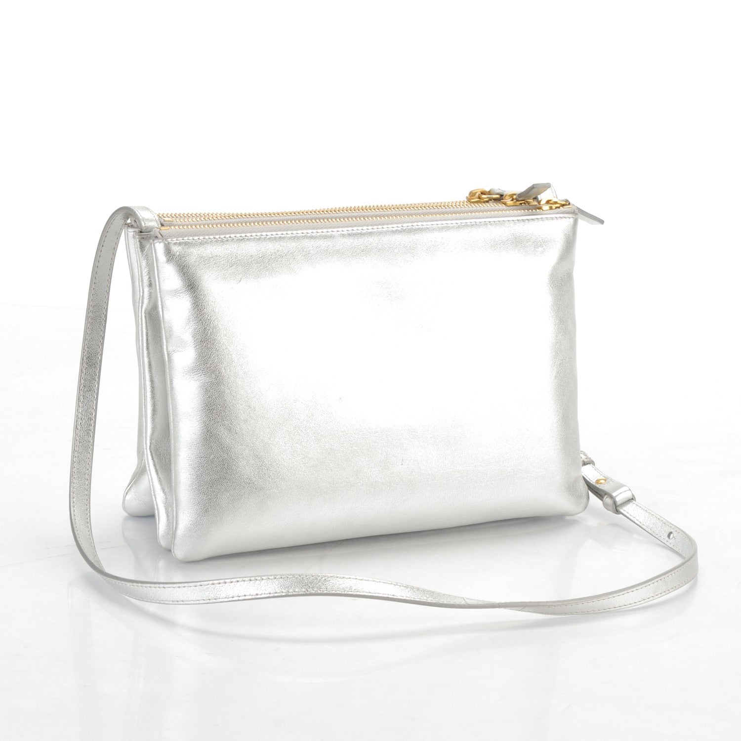Celine Laminated Smooth Lambskin Large Trio Crossbody Bag Silver 3 of 7
