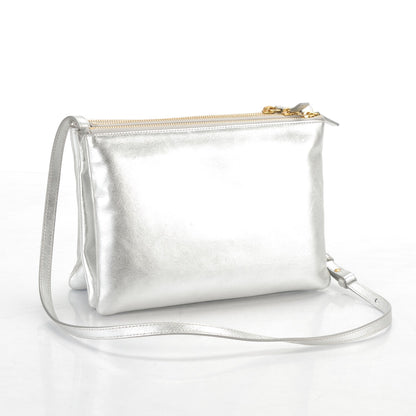 Celine Laminated Smooth Lambskin Large Trio Crossbody Bag Silver 3 of 7