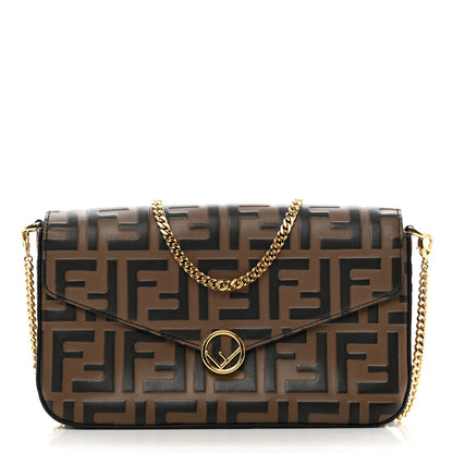 Fendi Vitello Soft F is Fendi Bi-Color FF 1974 Embossed Envelope Wallet On Chain with Pouches Maya Black 3 of 12