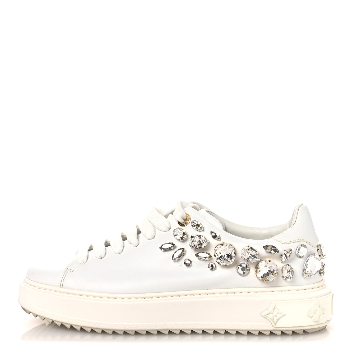 Louis Vuitton Lambskin Swarovski Crystal Monogram Time Out Sneakers 40 White 1 of 10