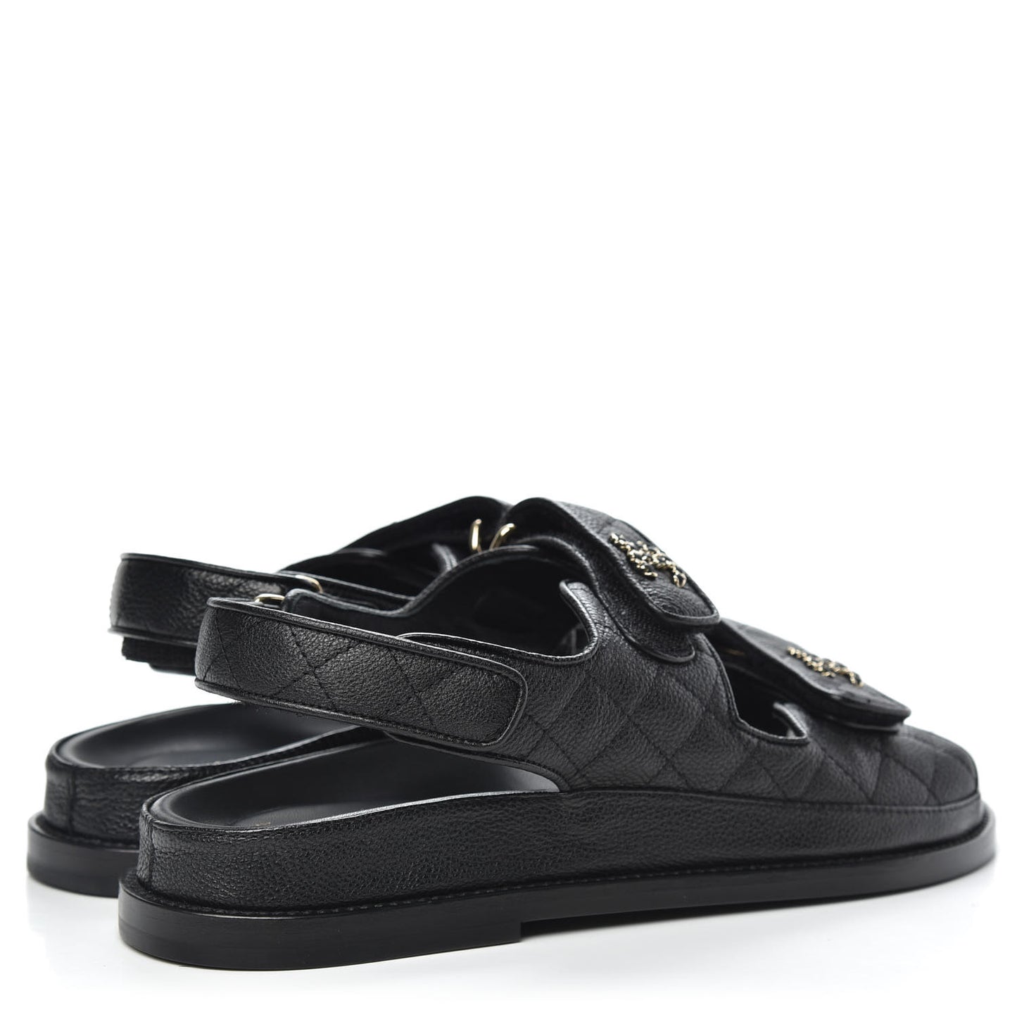 Grained Calfskin Velcro Dad Sandals 38 Black