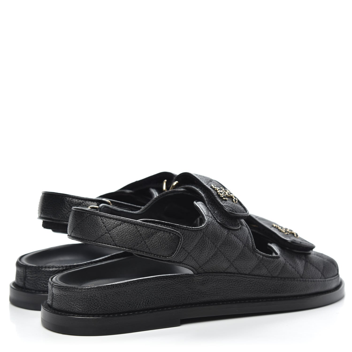 Chanel Grained Calfskin Velcro Dad Sandals 38 Black 4 of 9