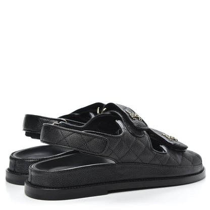 Chanel Grained Calfskin Velcro Dad Sandals 38 Black 4 of 9