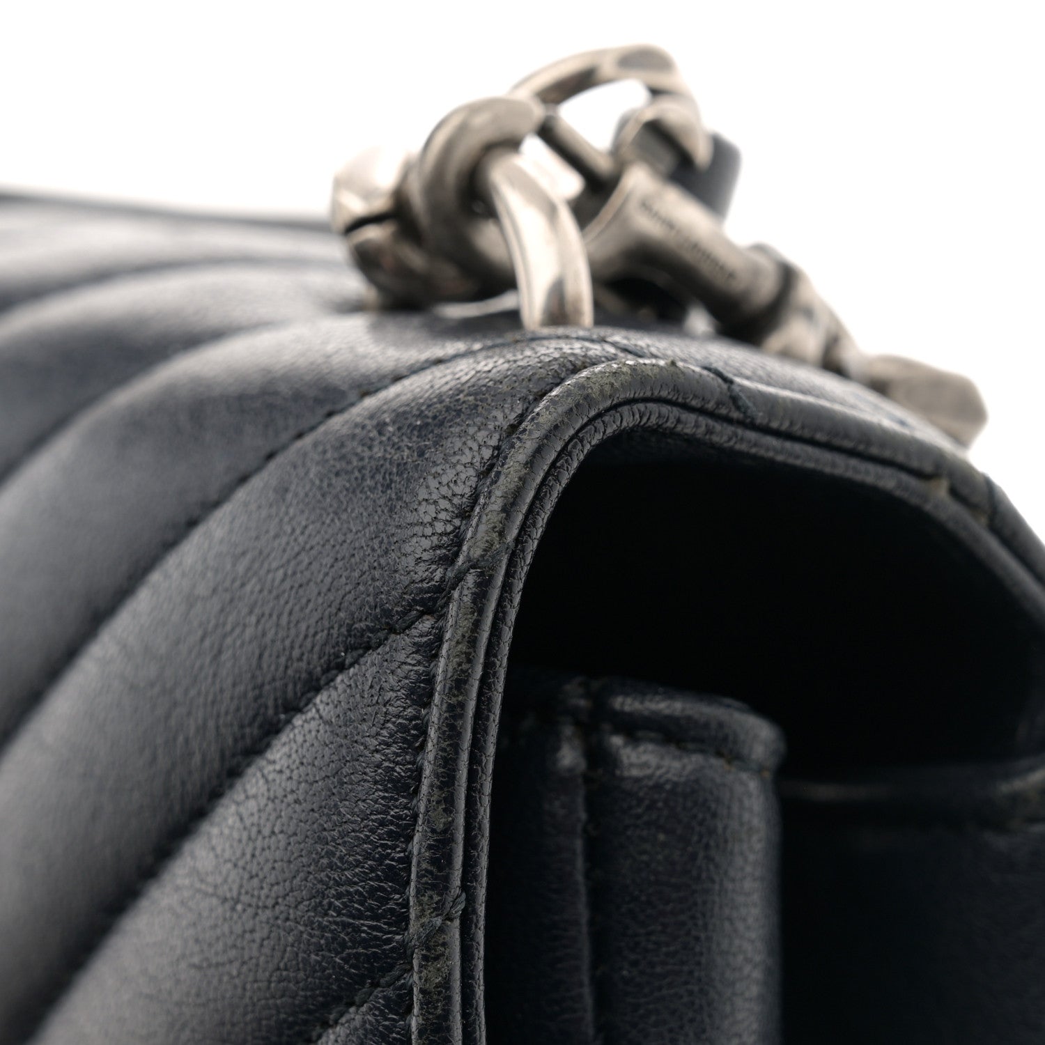 Saint Laurent Sheepskin Matelasse Chevron Monogram Medium College Bag Deep Marine 14 of 15