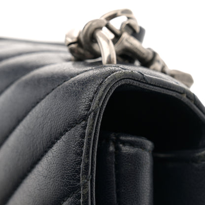 Saint Laurent Sheepskin Matelasse Chevron Monogram Medium College Bag Deep Marine 14 of 15