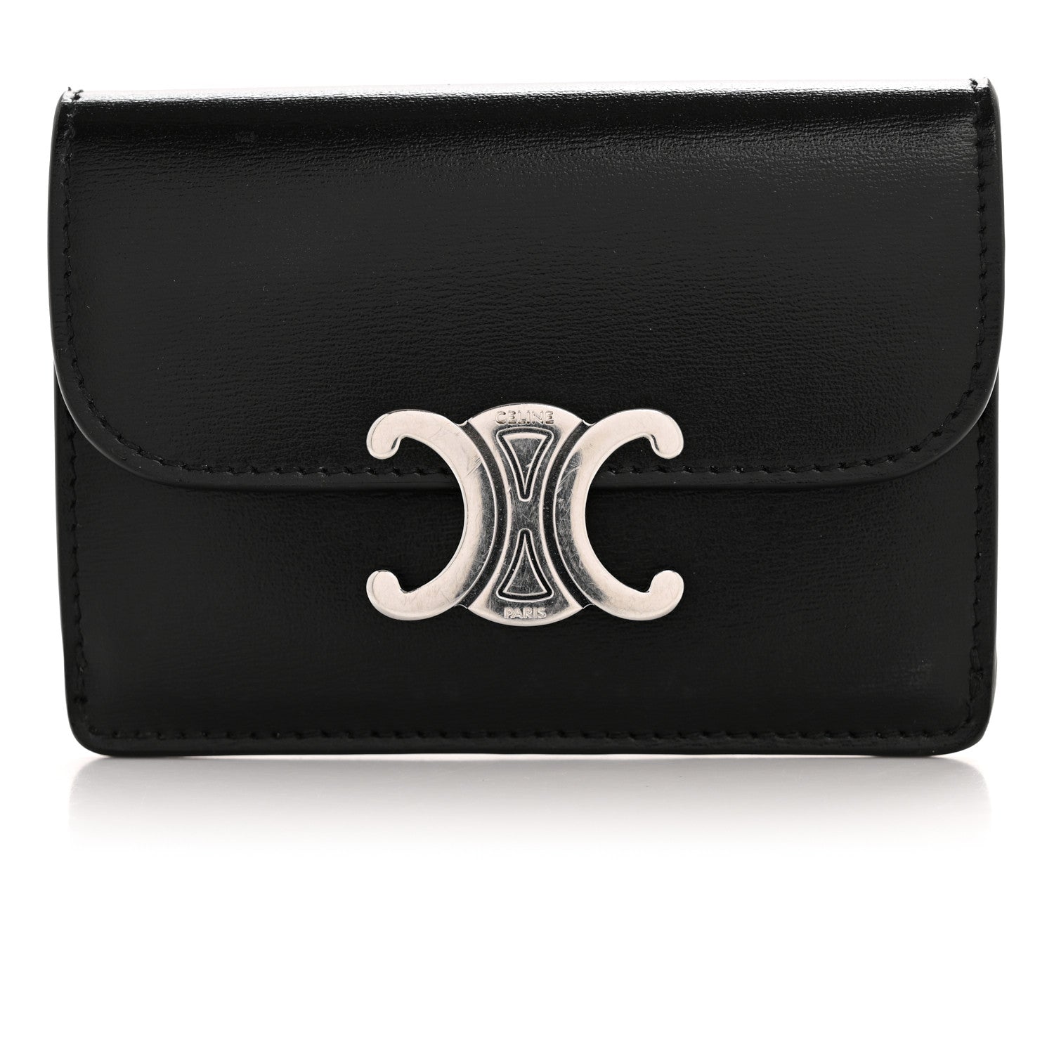 Celine Shiny Calfskin Triomphe Flap Card Holder Black 19 of 19