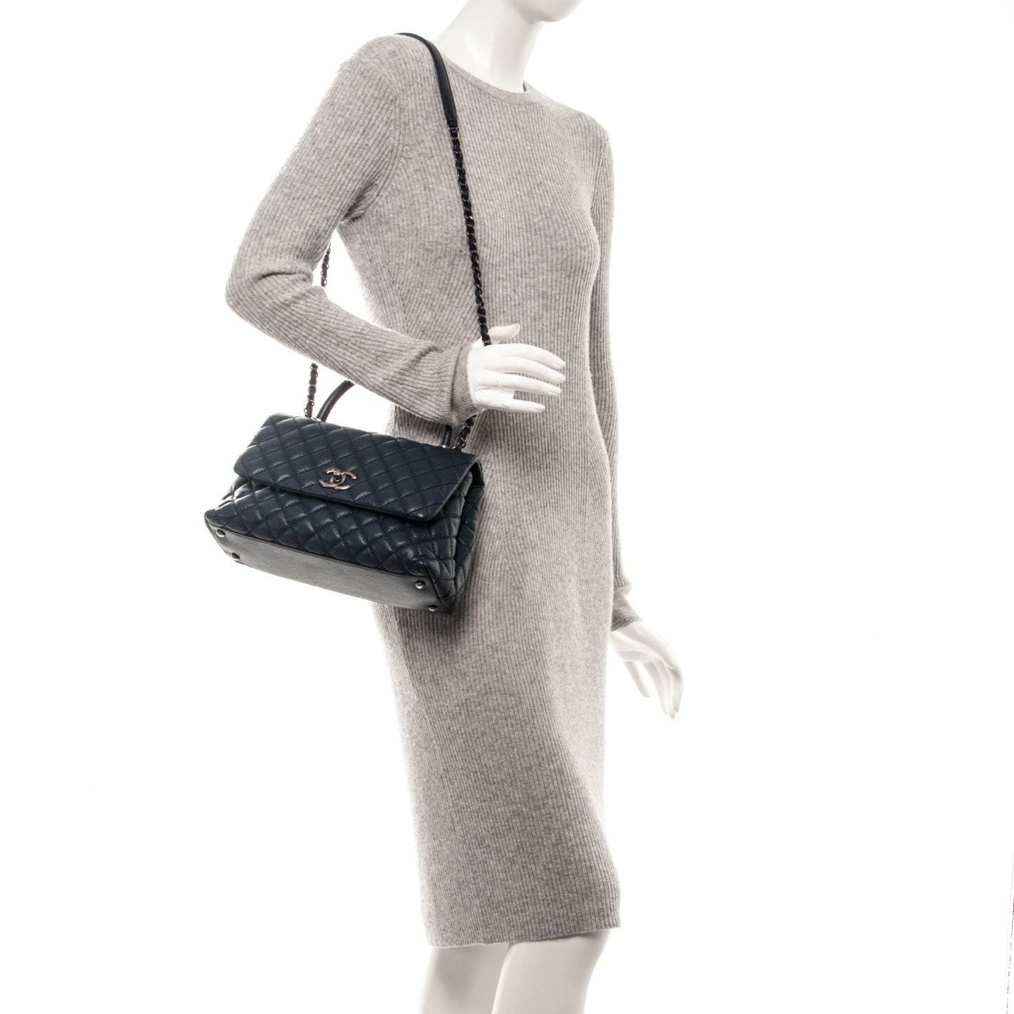 Caviar Quilted Small Coco Handle Flap Navy