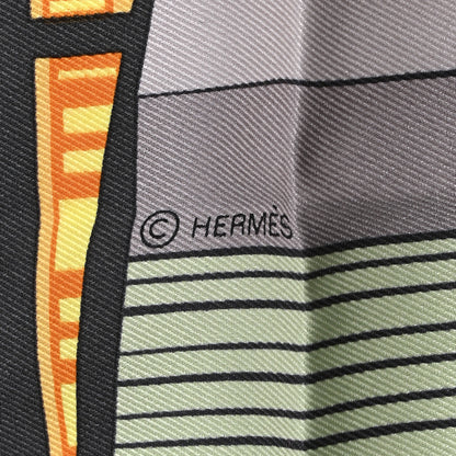 Hermes Silk Minuit Au Faubourg Scarf 70 Orange Gris Jaune 5 of 8