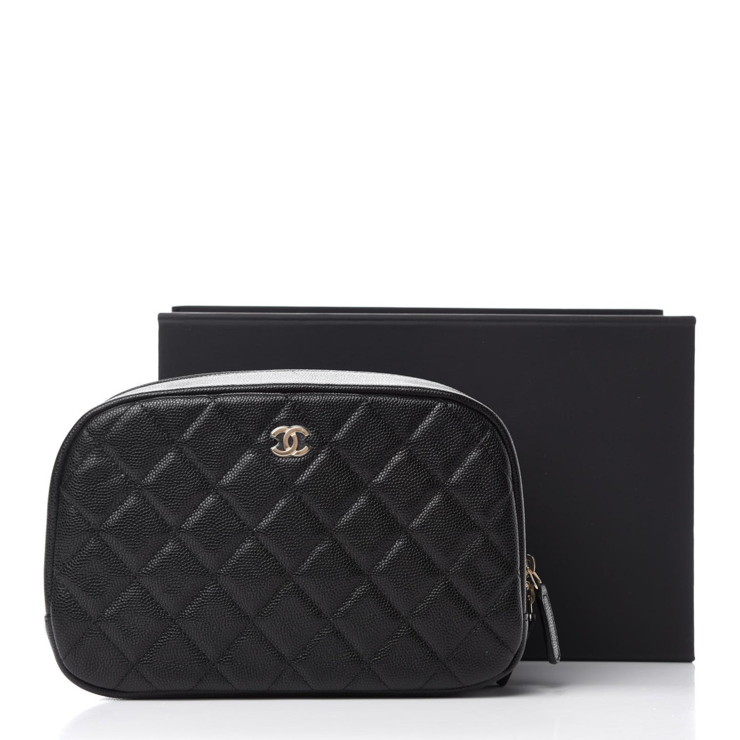 Caviar Quilted Curvy Pouch Cosmetic Case Black