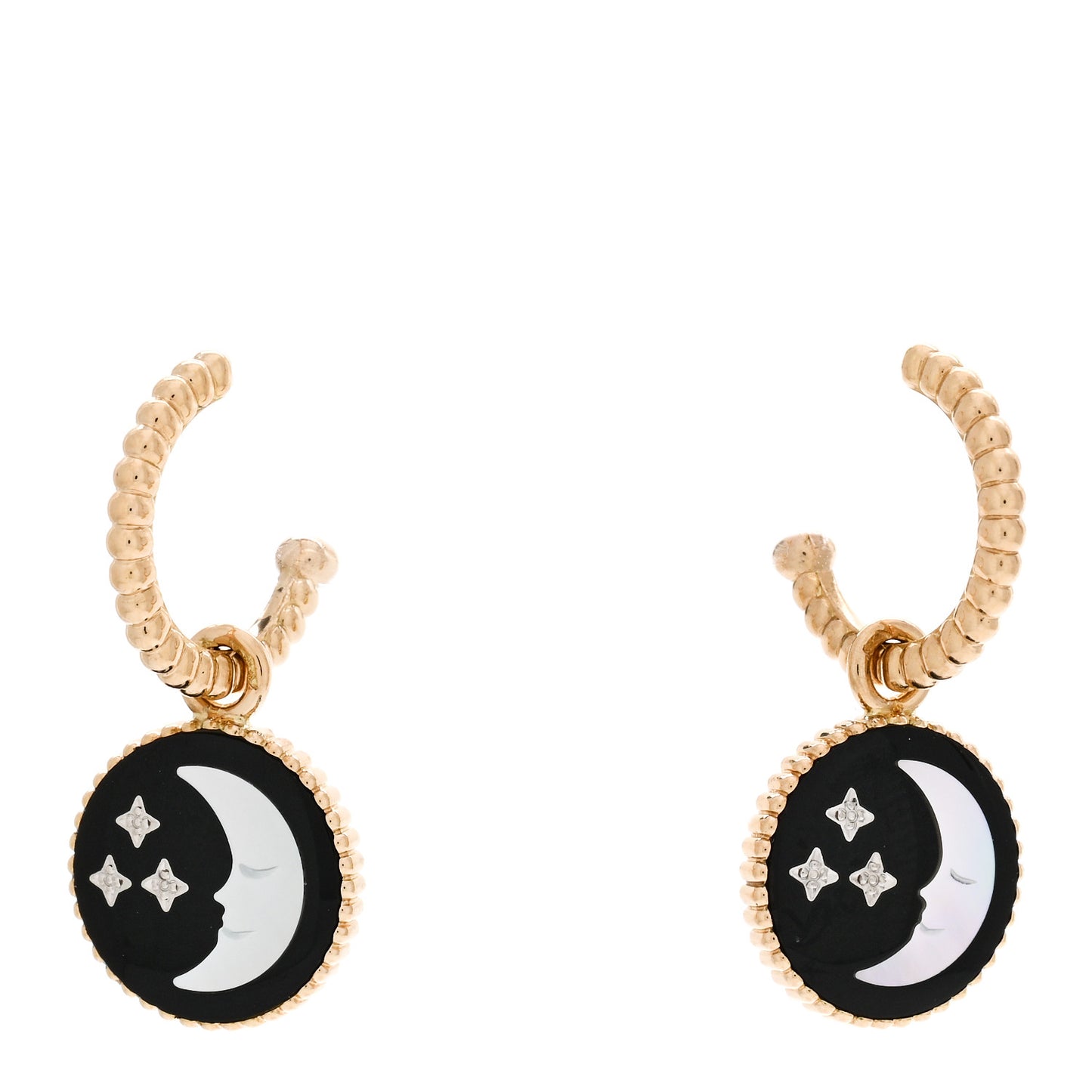 18K Yellow Gold Diamond Black Onyx Mother of Pearl Rose Celeste Earrings Drop Earrings