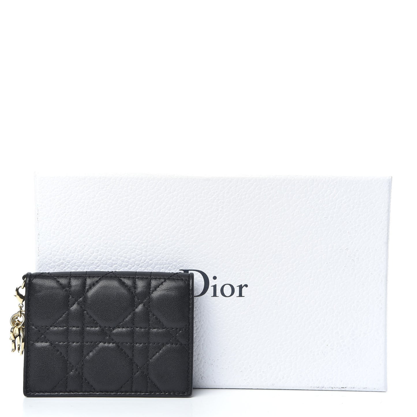 Lambskin Cannage Small Lady Dior Flap Card Holder Black