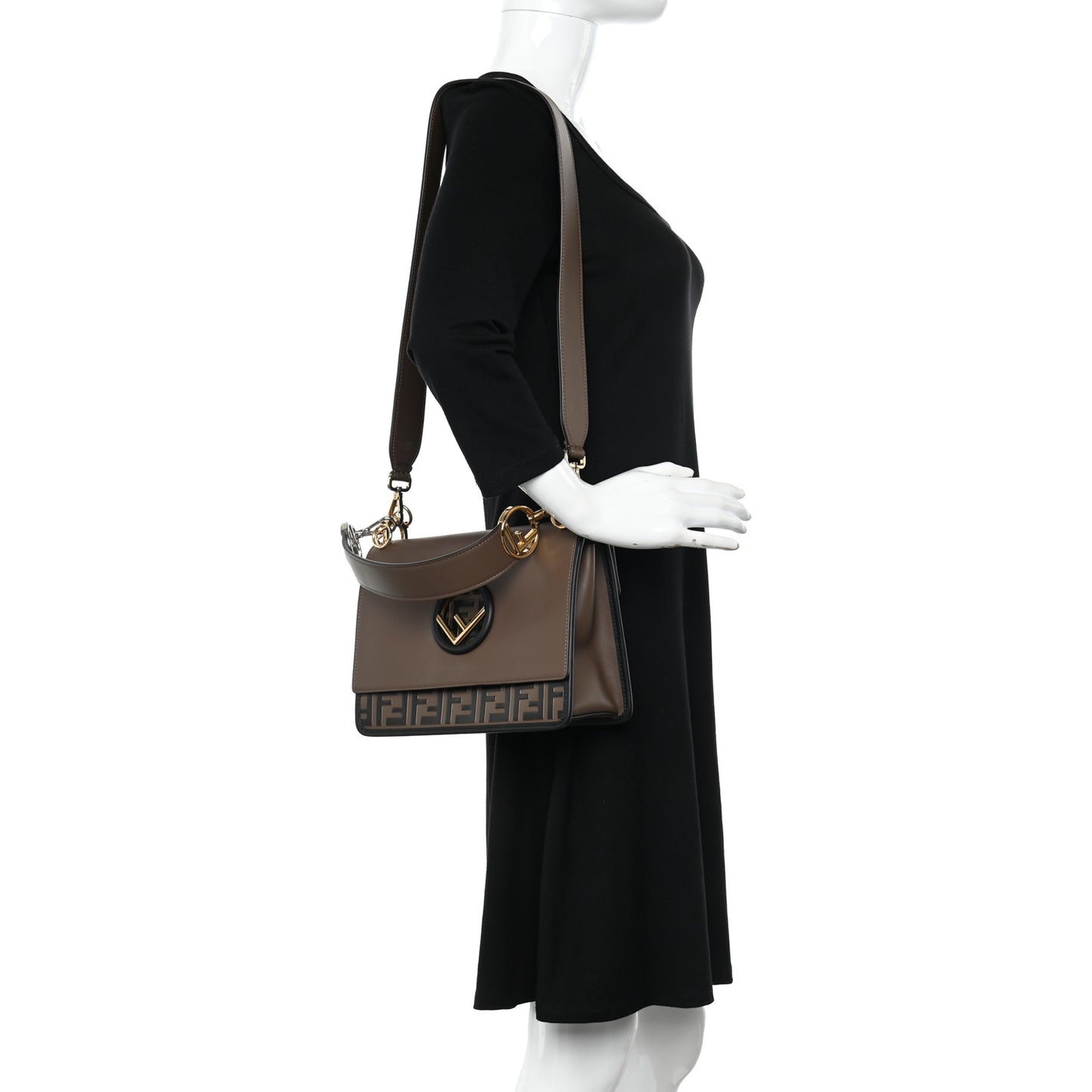 Vitello Century F is Fendi Bi-Color FF 1974 Embossed Kan I Shoulder Bag Maya Black